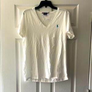 Polo Ralph Lauren Cream V-Neck Tee with Blue Logo
Brand New